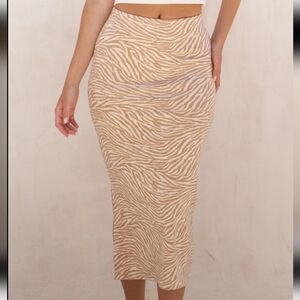 Full Size Zebra Print Side Slit Midi Skirt Plus Size